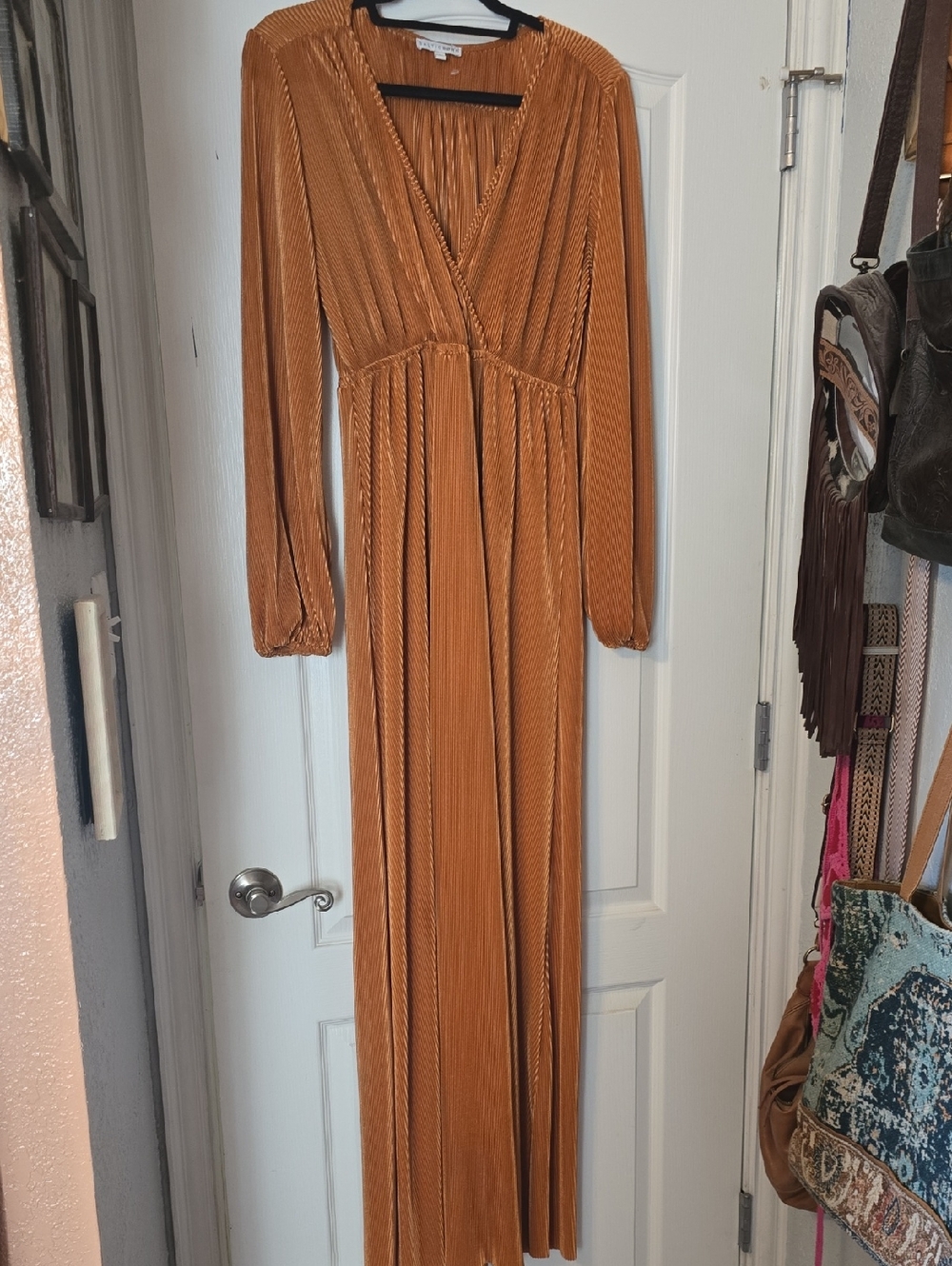 Baltic Born Rust Velvet Maxi Dress with V-Neck